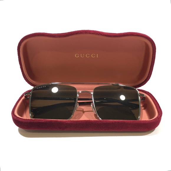 GUCCI AVIATOR SQUARE WEB SUNGLASSES -Black / Ruthenium / Green -NEW WITH CASE - Picture 2 of 12
